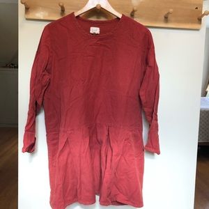 Flax linen and cotton long sleeve dress